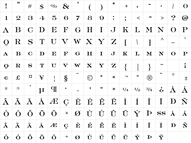 Medium Roman Std Regular  glyph index