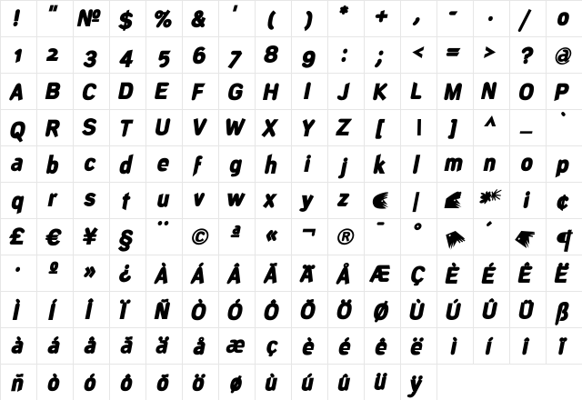 DeconStruct-BlackOblique Regular  glyph index