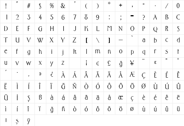 Florescent Regular  glyph index