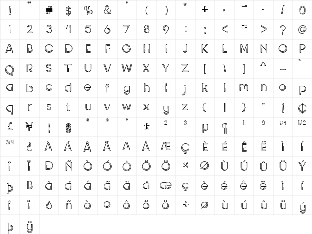 INDEPENDENT Regular  glyph index