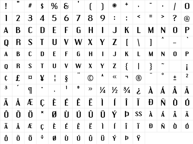 Engebrechtre Expanded Bold  glyph index