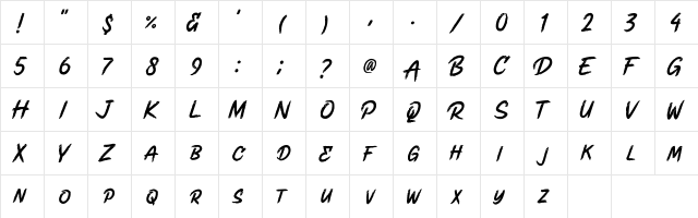 Rushwell PersonalUseOnly  glyph index