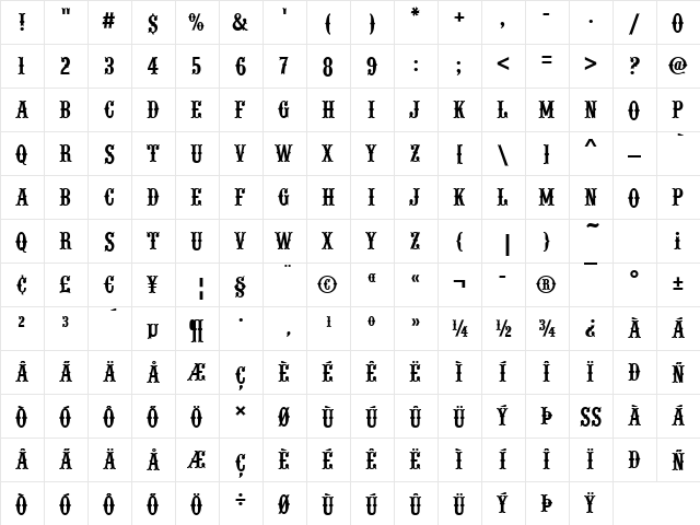 Woodtype Regular  glyph index