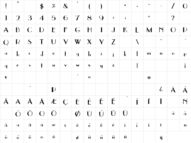 East Side Bold Bold  glyph index