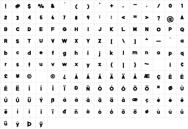 Genta Regular  glyph index