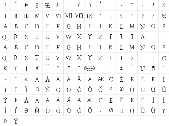 SPQR Regular  glyph index