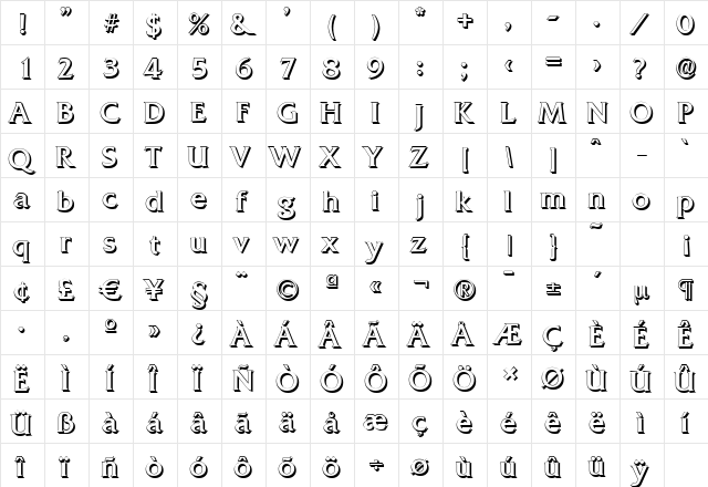 QuadratShadow Regular  glyph index