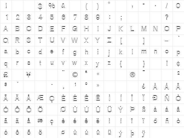 AGOldFace Outline  glyph index
