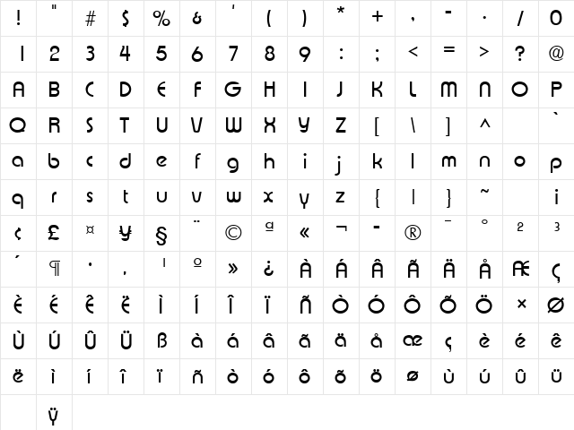 Expressa Regular  glyph index