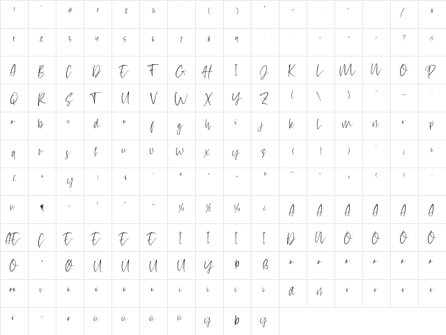 hello Jellita Regular  glyph index