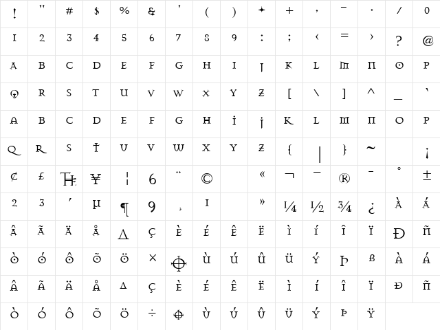 MasonSuper Regular  glyph index