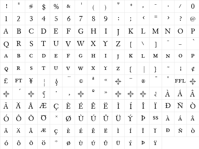 EldoradoText Regular  glyph index