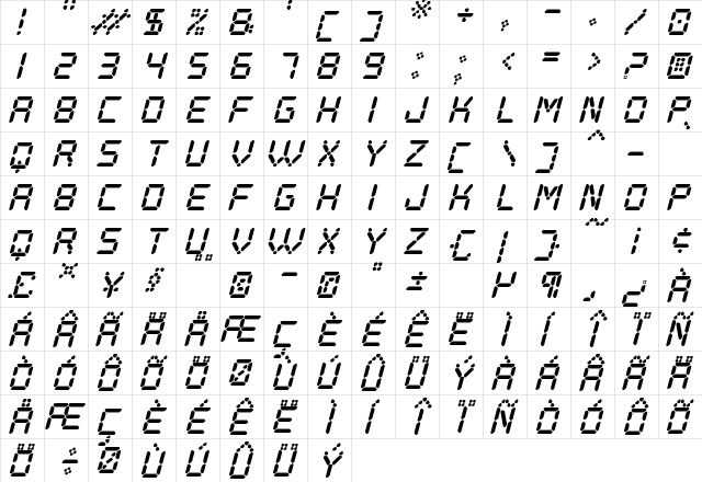 Digital Play Italic St Regular  glyph index