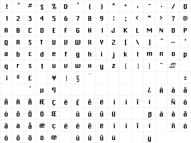 Beijing SSi Light  glyph index