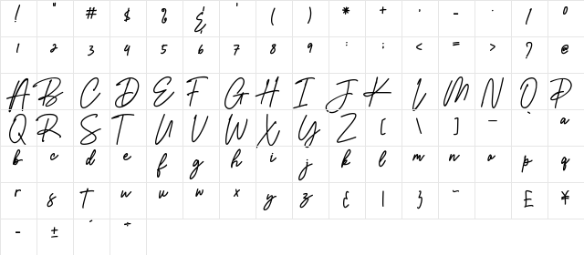 Gaston Villa Regular  glyph index