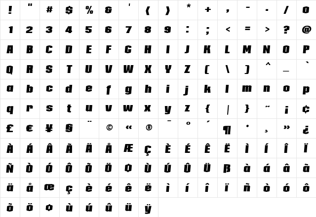 Collos BlackItalic  glyph index