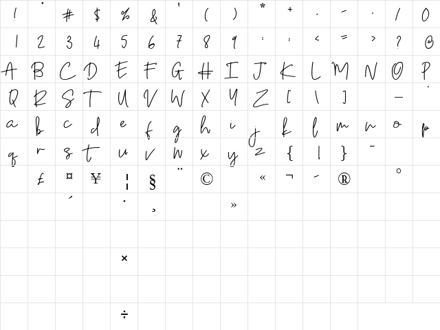 Anggeliana Regular  glyph index