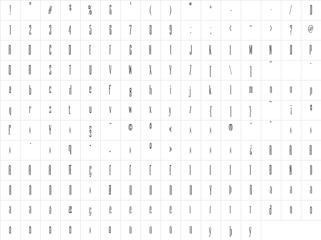 BureauEmpire Regular  glyph index