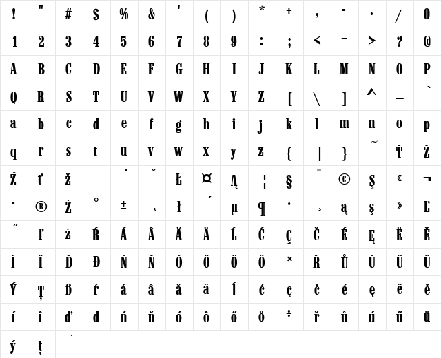 MarlboroDEE Regular  glyph index