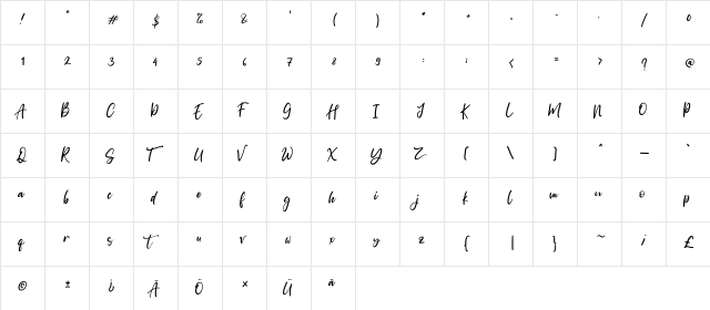 LovingYou Regular  glyph index