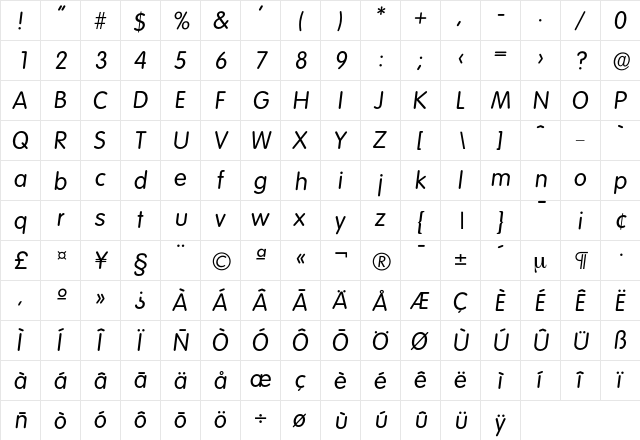 Volkswagen-RegularIta Regular  glyph index