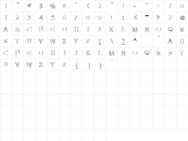 Patty 4 Regular  glyph index