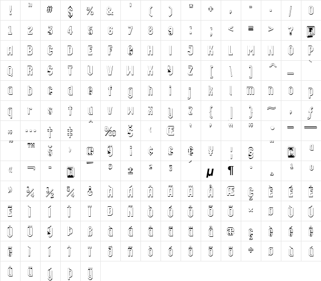 a_Technics3D DemiBold  glyph index