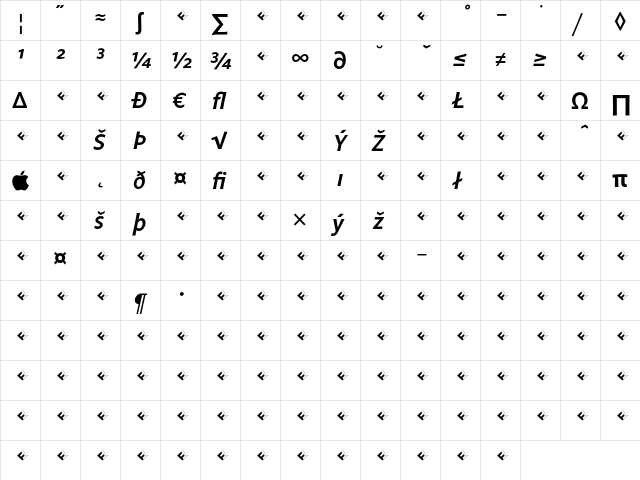 Legato Semi Bold Italic Expert  glyph index