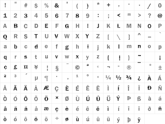 Franklin18 Becker Regular  glyph index