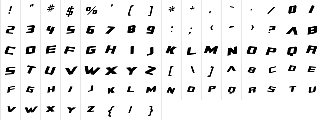 Zero Gravity Extended Italic  glyph index