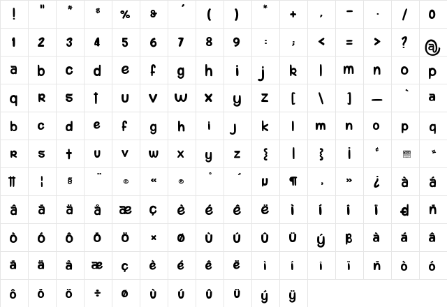 komou 1_PersonalUseOnly Regular  glyph index