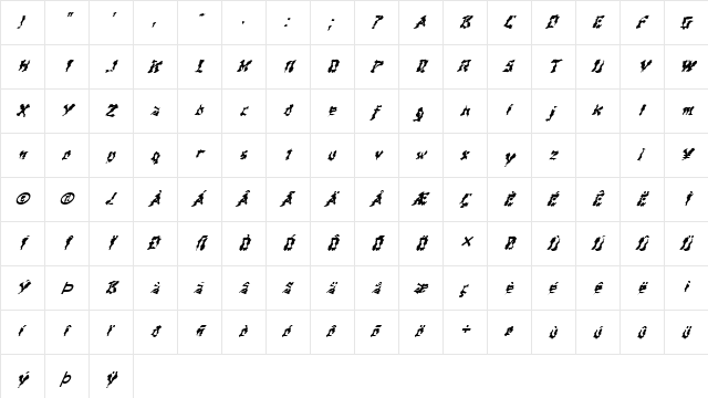 FZ WACKY 44 ITALIC Normal  glyph index