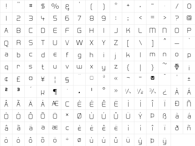 Hall Fetica Regular  glyph index