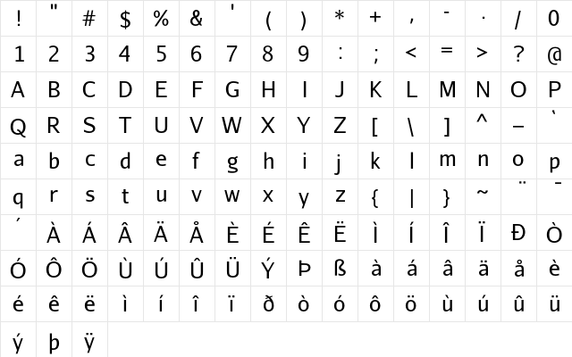 Aurulent Sans Regular  glyph index