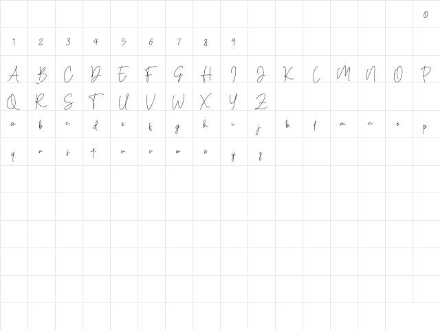 Cassual Signature Regular  glyph index