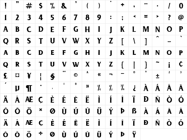 Deadhead Rough Regular  glyph index