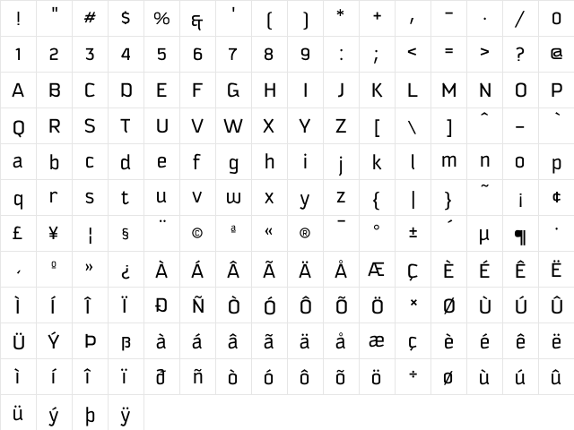 Kautiva Regular  glyph index