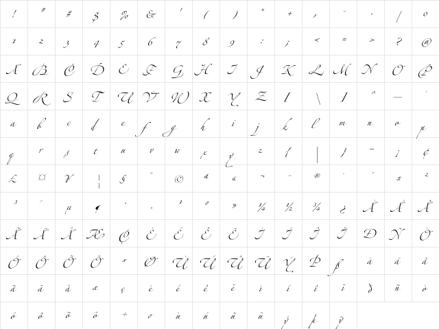 Zapfino Extra LT Three  glyph index