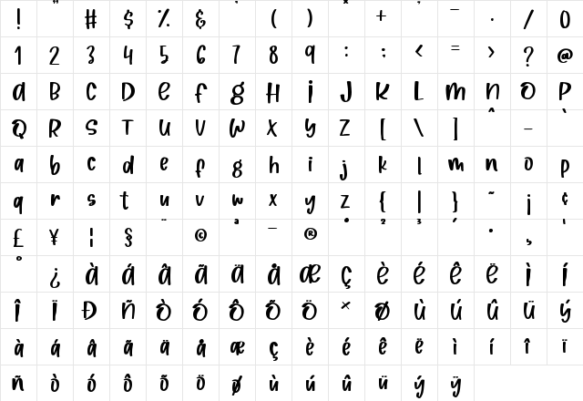 Wild Hazelnut Regular  glyph index