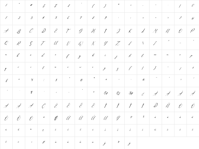 Queen Signature Italic Regular  glyph index