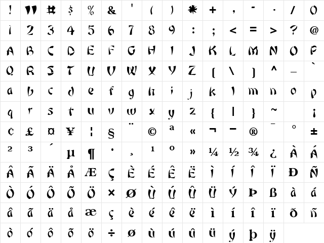 China Regular  glyph index