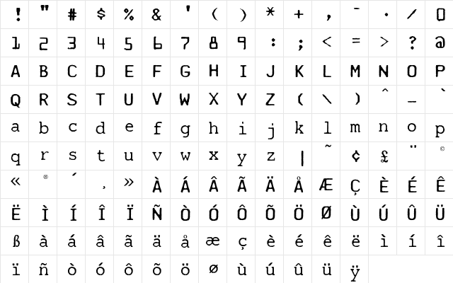 Mainframe-RD Two Laser Regular  glyph index