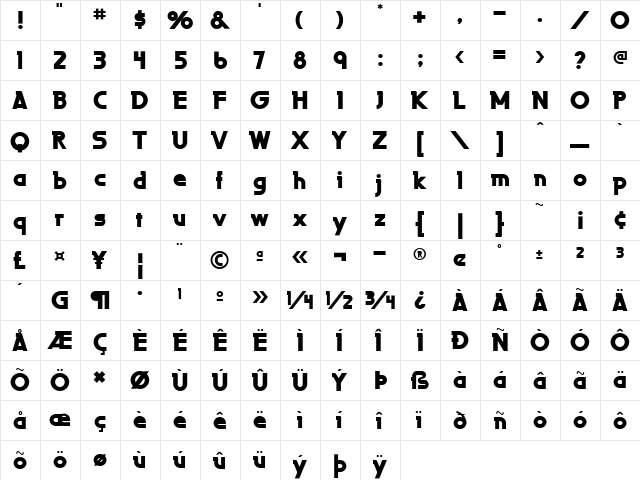 LaPerutaUltraFLF Regular  glyph index